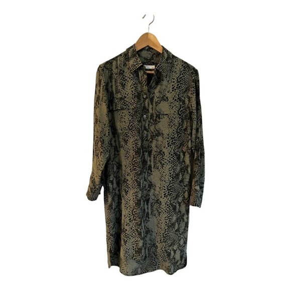Equipment Femme Oversized Snake Print Shirt Dress Silk Green Button Up Collar - Picture 1 of 6